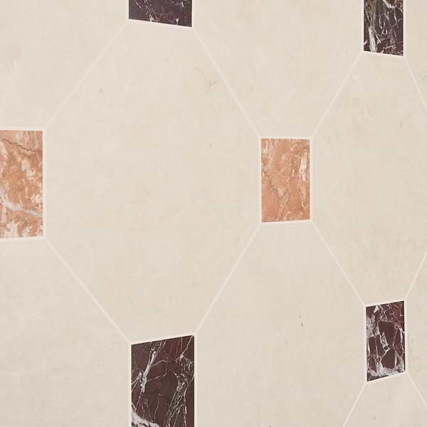 Alaris Crema Ella 12" Octagon with Bellini and Rosso Levanto Dot Honed Marble Tile