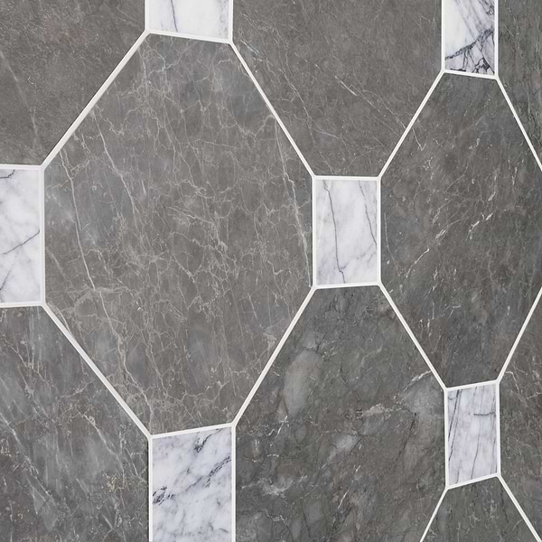 Alaris Lovina Gray 12" Octagon with Lilac Dot Honed Marble Tile