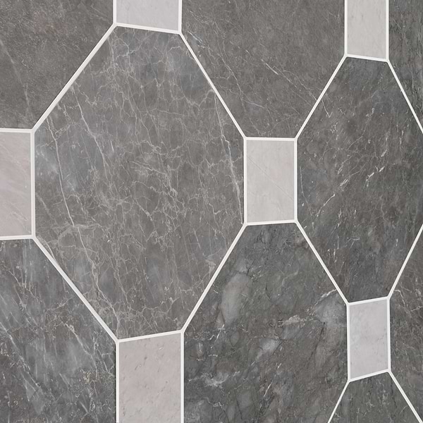 Alaris Lovina Gray 12" Octagon with Earth Gray Dot Honed Marble Tile
