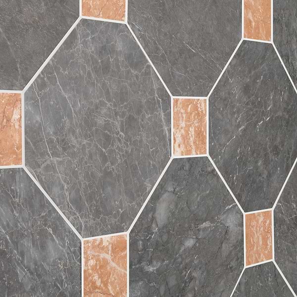 Alaris Lovina Gray 12" Octagon with Bellini Dot Honed Marble Tile