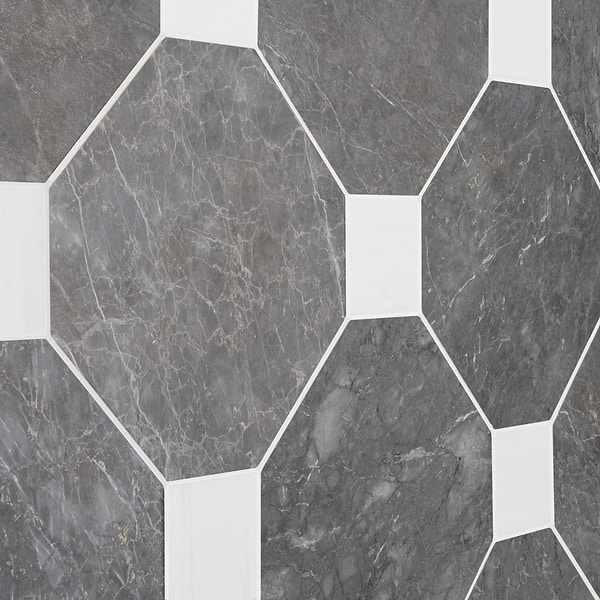 Alaris Lovina Gray 12" Octagon with Glacier White Dot Honed Marble Tile