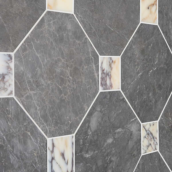 Alaris Lovina Gray 12" Octagon with Calacatta Viola Dot Honed Marble Tile