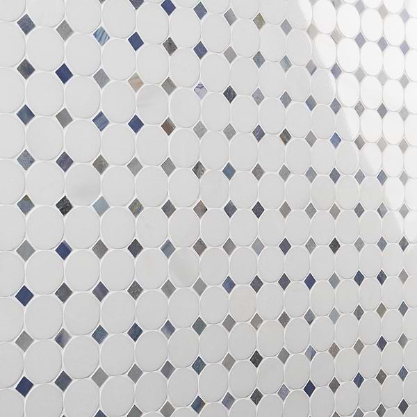 Kinetic Satellite 1x2 White Thassos & Blue Macauba Polished Marble Mosaic Tile