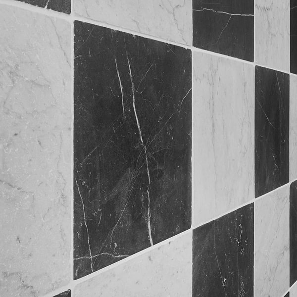Avanti Nero Marquina Black and Bianco Carrara White 12x12 Tumbled Marble Checkerboard Tile