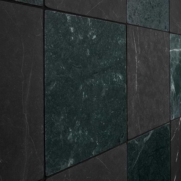 Avanti Nero Marquina Black and Verde Green 12x12 Tumbled Marble Checkerboard Tile