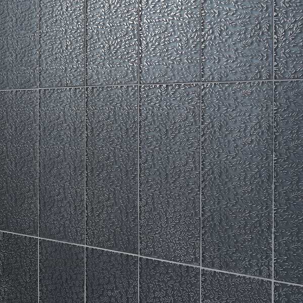 Sonya Flowers Midnight Gray 6x16 Frosted Glass Tile