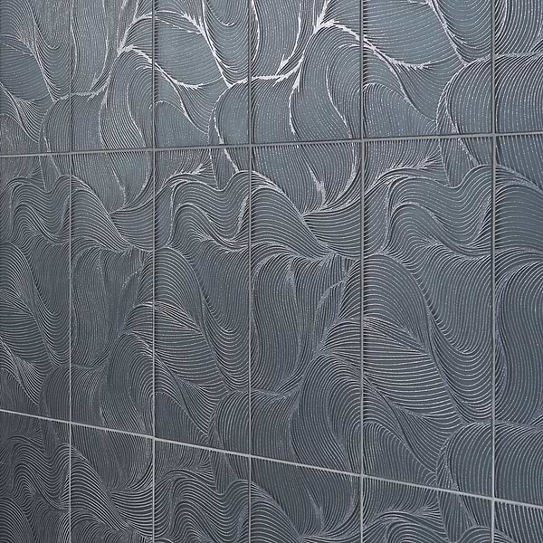 Sonya Waves Midnight Gray 6x16 Frosted Glass Tile