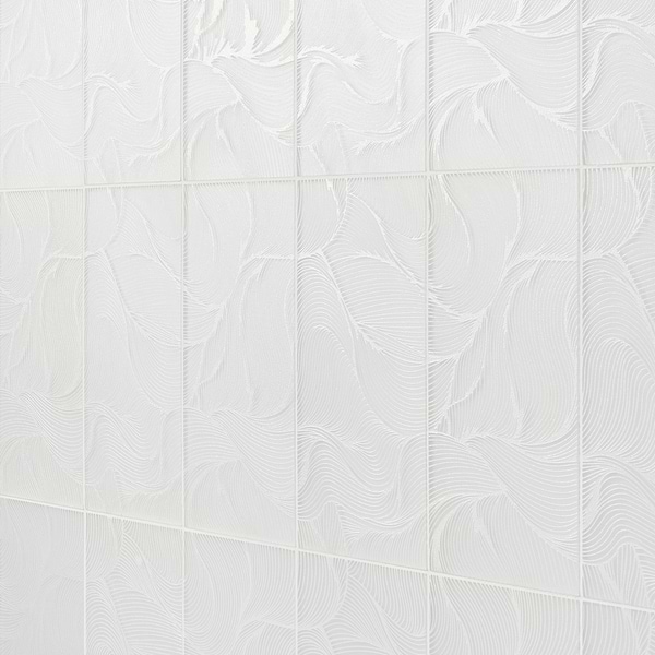 Sonya Waves Pearl White 6x16 Frosted Glass Tile