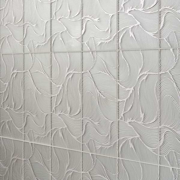 Sonya Waves Sterling Gray and Silver 6x16 Frosted Glass Tile