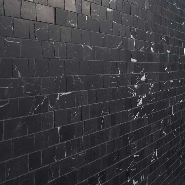 Avanti Nero Marquina Black Hand Clipped Joint Honed Marble Mosaic Tile