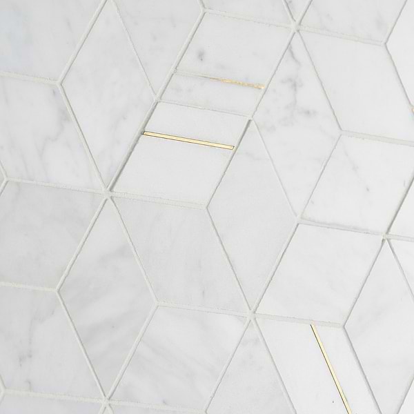 Morgana Carrara Polished Marble and Brass Mosaic Tile