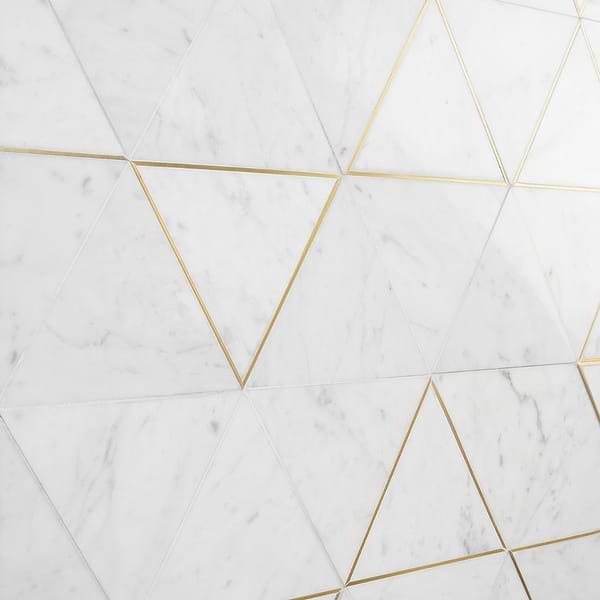 Verin Carrara Polished Marble and Brass 6x6 Mosaic Tile