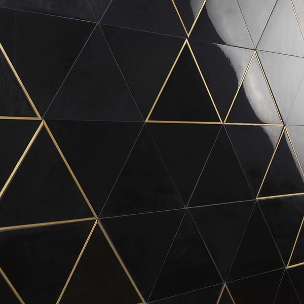 Verin Nero Polished Marble and Brass 6x6 Mosaic Tile