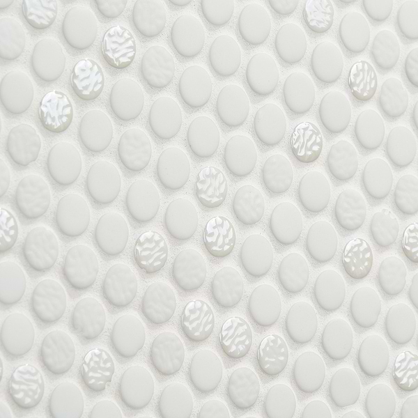 Zoe Bianco 1/2" Circle Frosted and Polished Glass Mosaic Tile