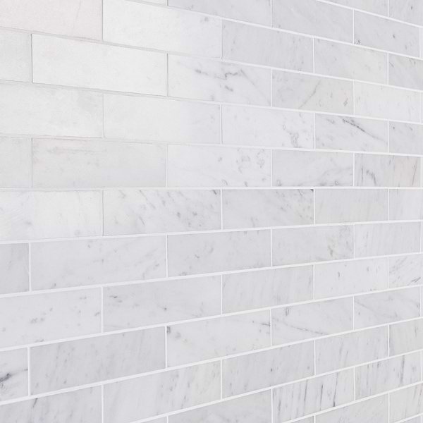 Brushed Stone Carrara White 2x8 Brushed Marble Subway Tile