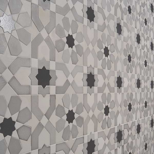 Cantico Fes Cloud Gray Mixed Finish Lava Stone and Cement Mosaic Tile