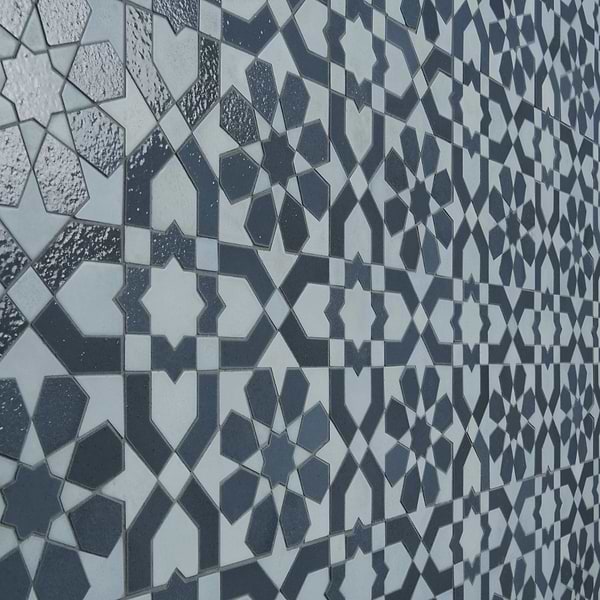 Cantico Fes Sky Blue Mixed Finish Lava Stone and Cement Mosaic Tile