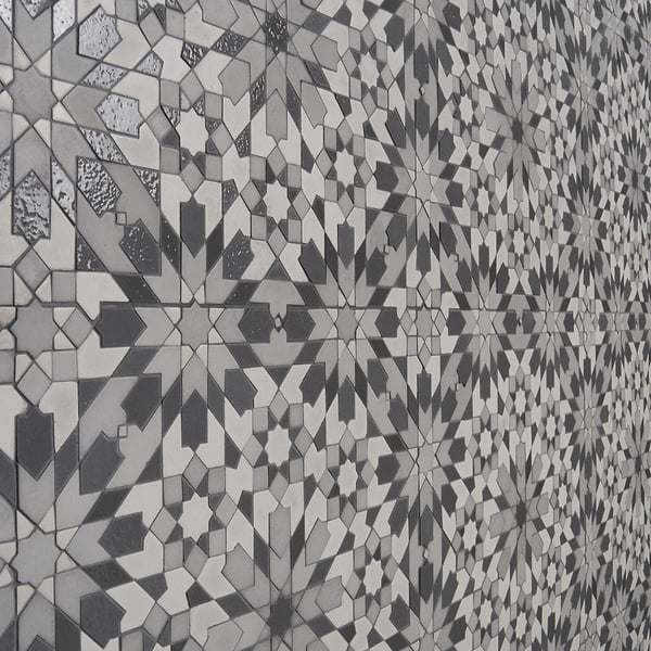 Cantico Taza Cloud Gray Mixed Finish Lava Stone and Cement Mosaic Tile