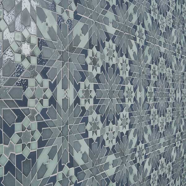 Cantico Taza Ocean Blue Mixed Finish Lava Stone and Cement Mosaic Tile