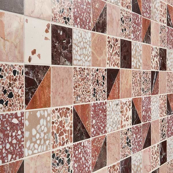 Elizabeth Sutton Artem Cardinal Terracotta Red 3x3 Polished & Honed Marble and Terrazzo Mosaic Tile