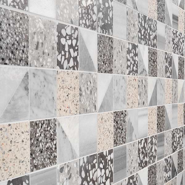 Elizabeth Sutton Artem Dove Gray 3x3 Polished & Honed Marble and Terrazzo Mosaic Tile