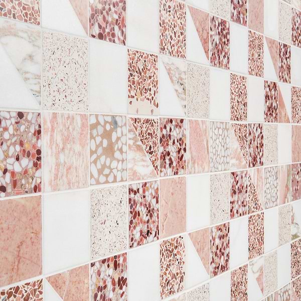Elizabeth Sutton Artem Flamingo Terracotta Pink 3x3 Polished & Honed Marble and Terrazzo Mosaic Tile