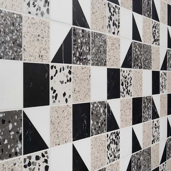 Elizabeth Sutton Artem Pica Black & White 3x3 Polished & Honed Marble and Terrazzo Mosaic Tile