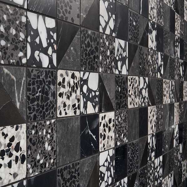 Elizabeth Sutton Artem Raven Black & Gray 3x3 Polished & Honed Marble and Terrazzo Mosaic Tile