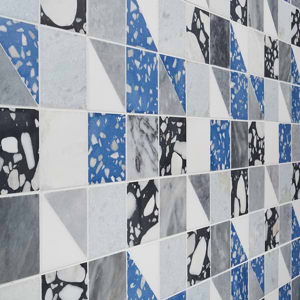 Elizabeth Sutton Artem Steller Blue 3x3 Polished & Honed Marble and Terrazzo Mosaic Tile