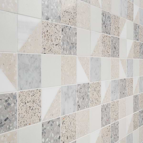 Elizabeth Sutton Artem Swan White & Cream 3x3 Polished & Honed Marble and Terrazzo Mosaic Tile