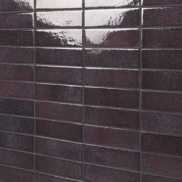 Color One Amethyst Purple 2x8 Crackled Glossy Lava Stone Tile