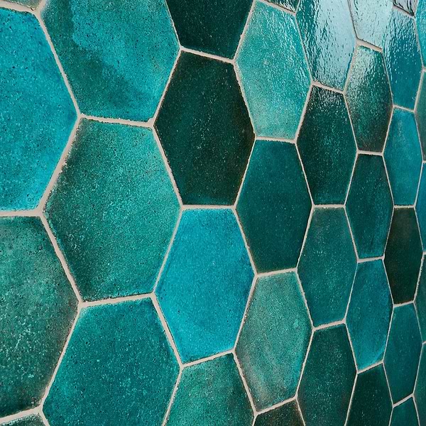 Breeze Tide Turquoise 8" Hexagon Crackled Glossy Terracotta Tile