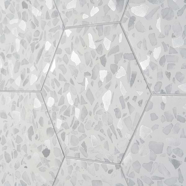 Terrazzo Hex Gray 9" Terrazzo Look Matte Porcelain Tile