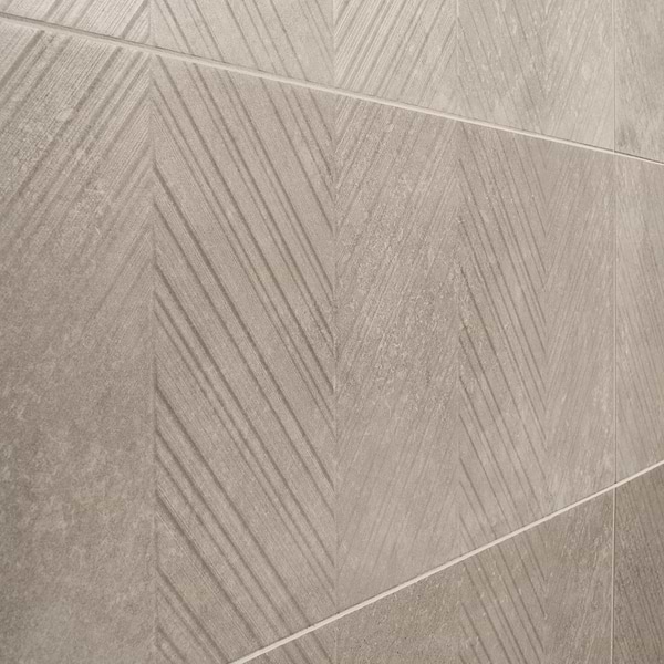 Stoneside Cream Beige Chevron 12x36 Textured Matte Ceramic Tile