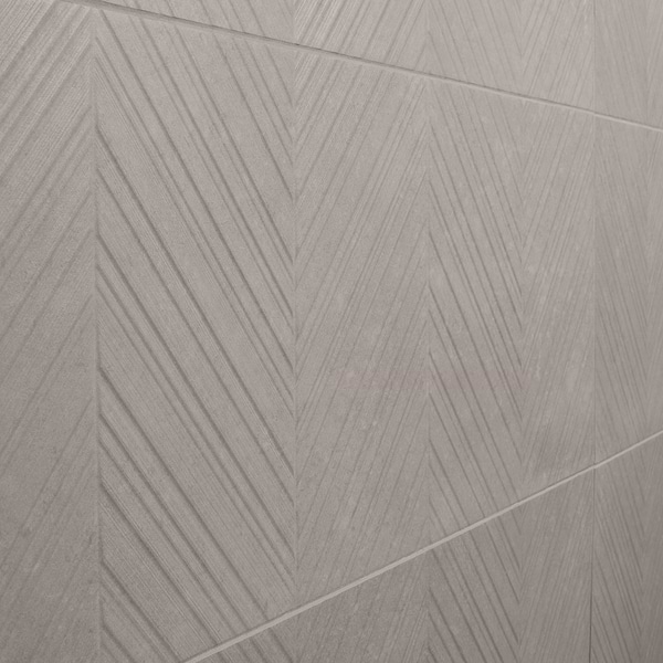 Stoneside Linen Warm Gray Chevron 12x36 Matte Ceramic Tile