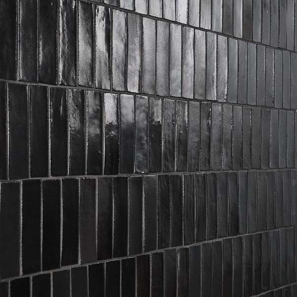 Emery Multi Black 2x8 Handmade Crackled Mixed Finish Terracotta Tile
