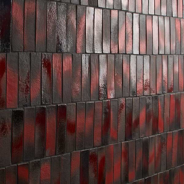 Emery Burgundy Red 2x8 Handmade Crackled Glossy Terracotta Tile - FINAL SALE