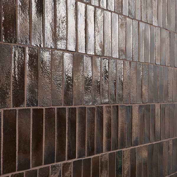 Emery Coffee Brown 2x8 Handmade Crackled Glossy Terracotta Tile