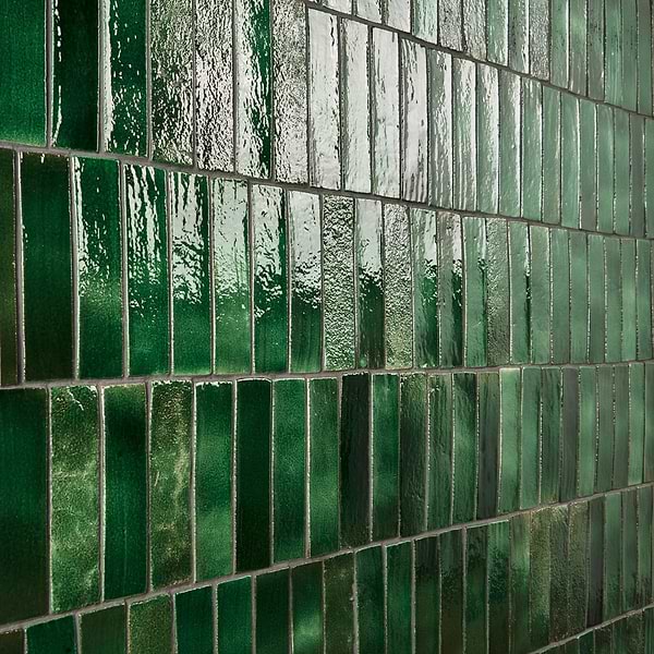 Emery Jungle Green 2x8 Handmade Crackled Glossy Terracotta Tile