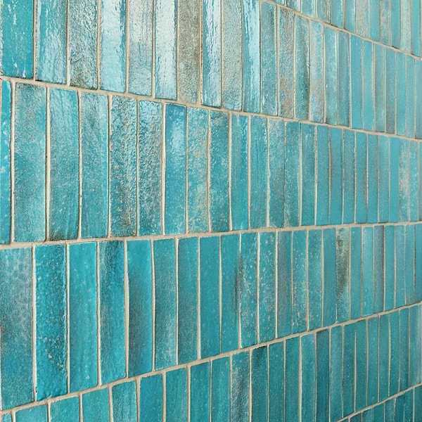 Emery Tropical Blue 2x8 Handmade Crackled Glossy Terracotta Tile