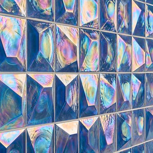 Opaline Blue Iridescent 6x6 3D Glossy Glass Tile