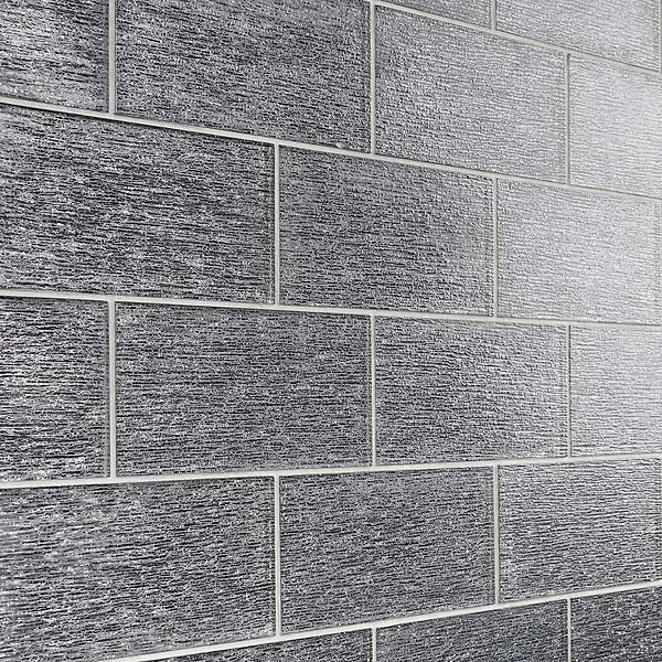 Veda Black Silver 4x9 Polished Glass Tile