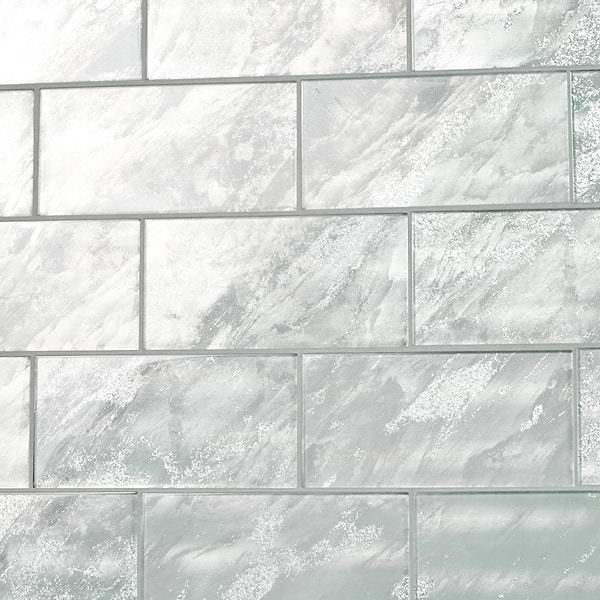 Gem Ice Gray Diamond 4x9 Polished Glass Tile