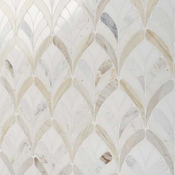 Konwalia Bianco White Floral Polished Marble Mosaic Tile