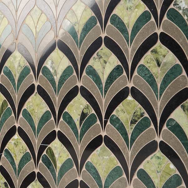 Konwalia Verde Green Floral Marble Mosaic Tile