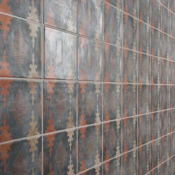 Paula Purroy Talia Aztec Blue Terracotta 5x5 Matte Ceramic Tile