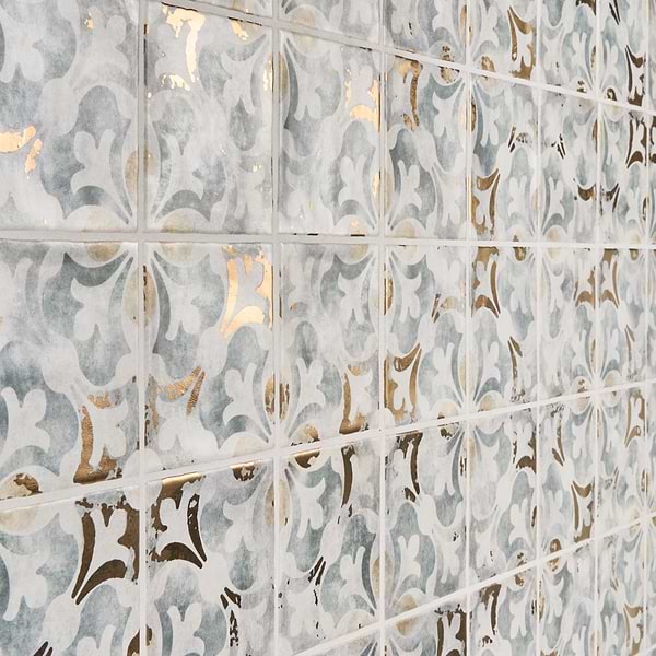 Paula Purroy Talia Bossa Blue Gray with Gold 5x5 Matte Ceramic Tile