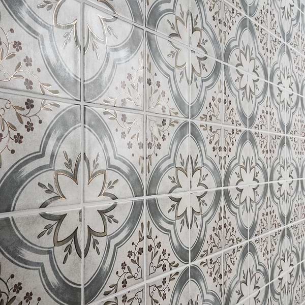 Paula Purroy Talia Blossom Blue Gray with Gold 5x5 Matte Ceramic Tile