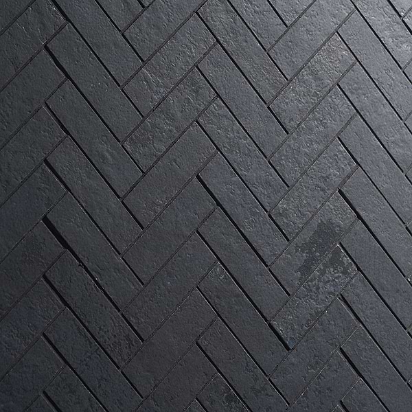 Portrait Black Gold 1x4 Herringbone Matte Porcelain Mosaic Tile