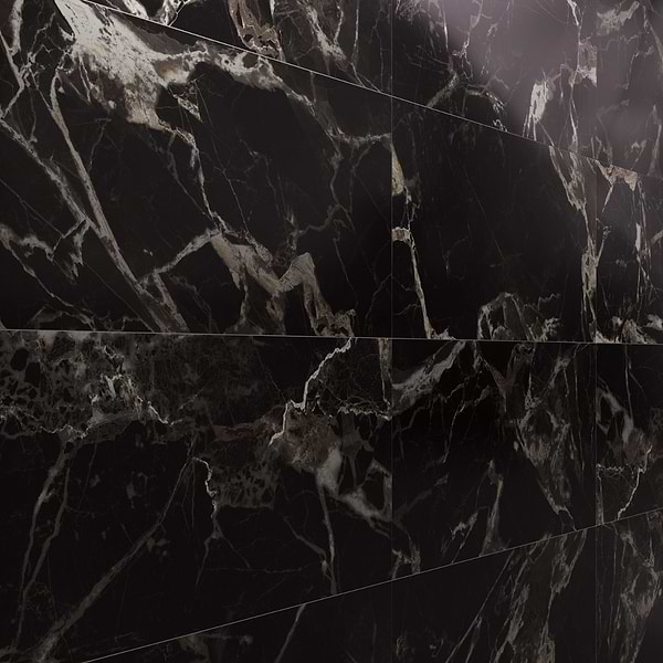 Marfino Black Gold 24x48 Marble Look Polished Porcelain Tile